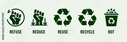 Vector illustration of waste reduction actions – Suitable for zero waste infographics, environmental education, or sustainability initiatives