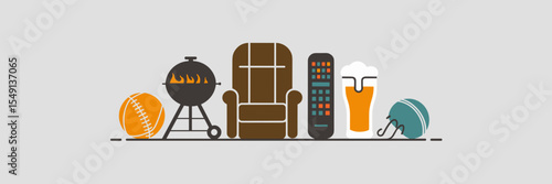 Flat vector icons of classic dad symbols arranged in a semi-circle