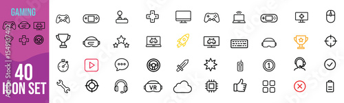 Minimalist Line Icon Set of Gaming Symbols in Modern Vector Style.joystick, console, play, esports, digital, fun, entertainment, arcade, virtual