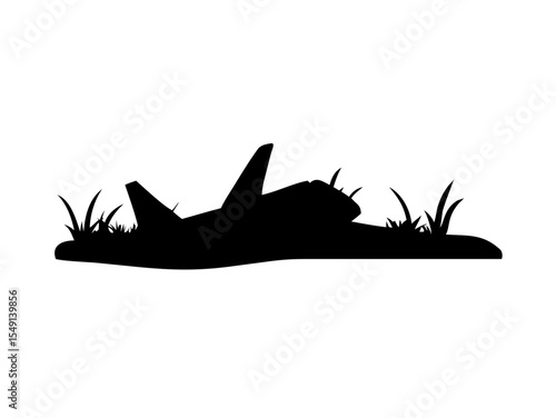 Unique Minimalist Silhouette Of A Vintage Crashed Aircraf Icon Set