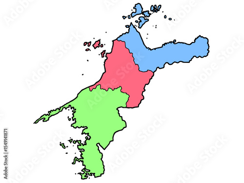 少しゆるい愛媛県地図 地域色分け 四国 西日本