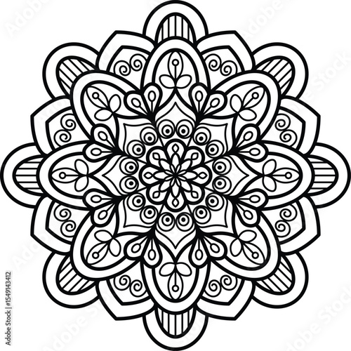 Intricate Floral Mandala Design for Meditation, Coloring, and Decorative Functions