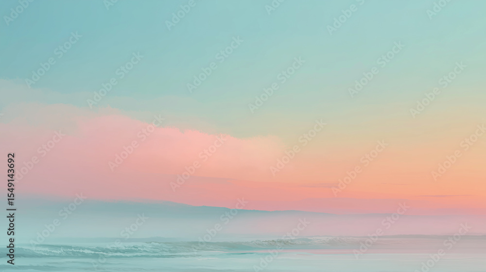 Naklejka premium Peaceful Pastel Seascape at Sunrise with Misty Horizon