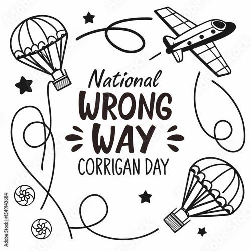 NATIONAL WRONG WAY CORRIGAN DAY vector illustration