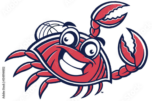 Cartoon red crab smiles broadly with a basketball on its shell in a playful image