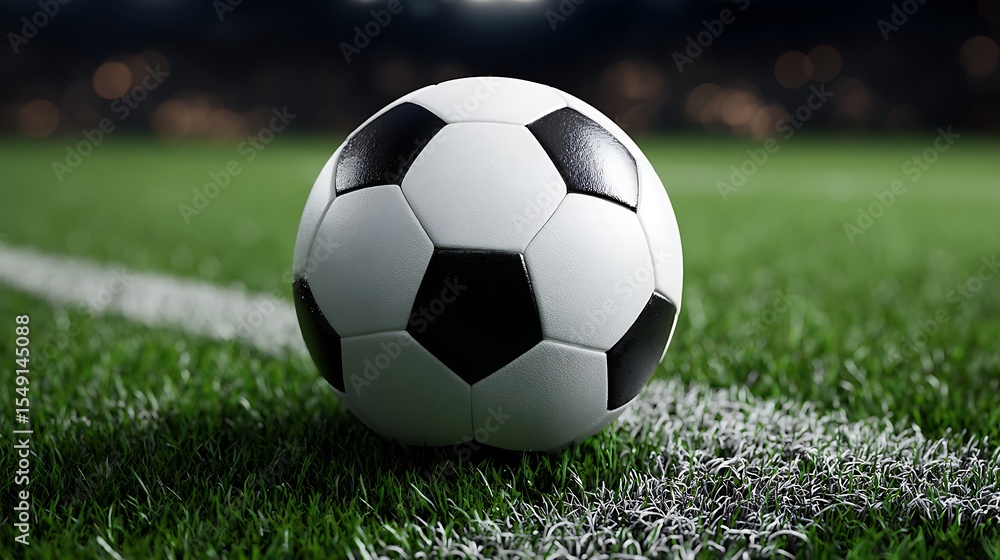 Fototapeta premium Soccer Ball on the Field A Thrilling Game Awaits