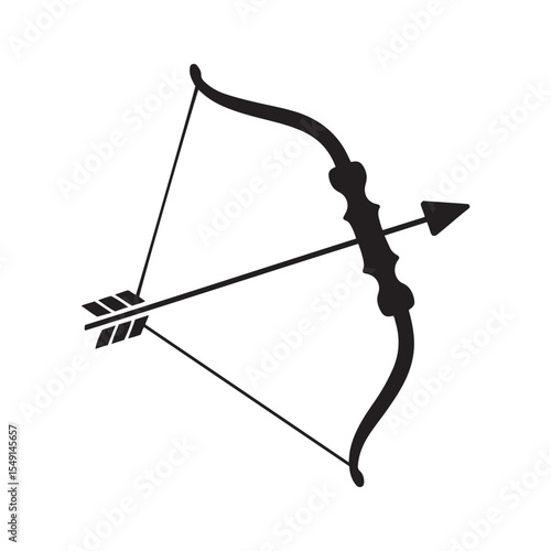 Traditional Bow and Arrow Silhouette Icon - Archery Vector Symbol