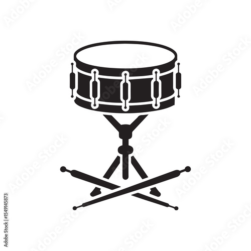 Drum on Stand with Crossed Drumsticks Silhouette - Vector Icon for Music