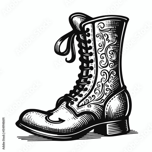 Vintage combat boot illustration 