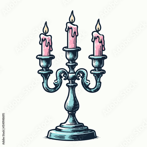 Rainbow candelabra with three lit candles 