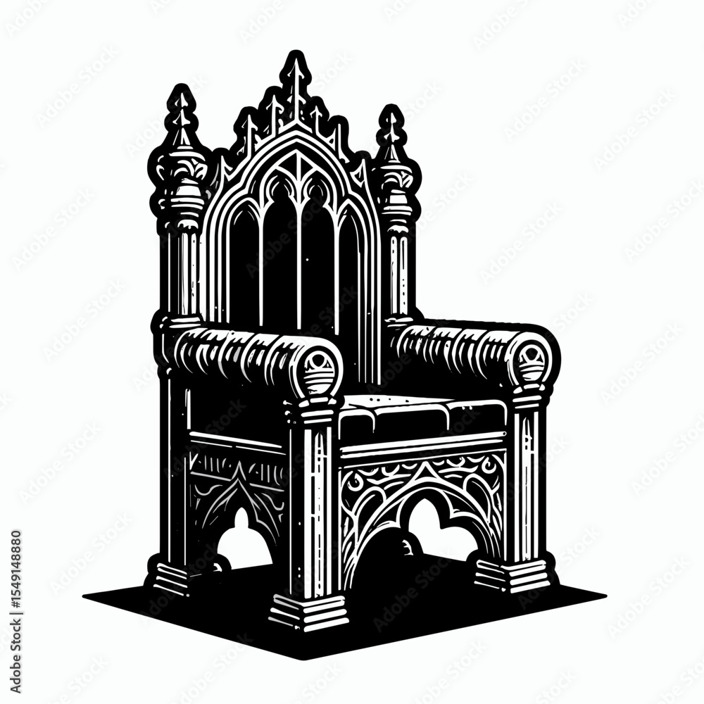 Fototapeta premium Gothic throne illustration in vintage black and white style