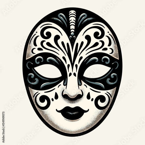Ornate female mask in black and white