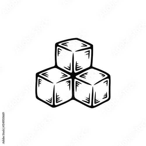 Vintage Style Ice Cubes Illustration Three stacked