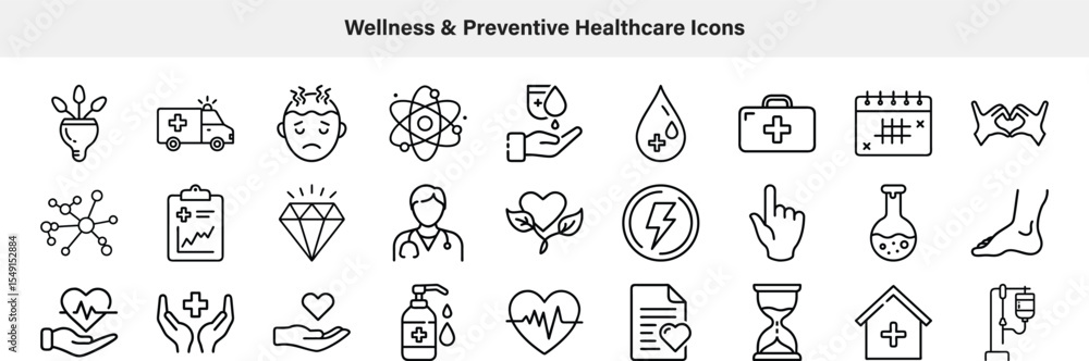 Fototapeta premium Wellness and Preventive Healthcare Icons Line Art Set Featuring Medical Symbols and Health Related Designs