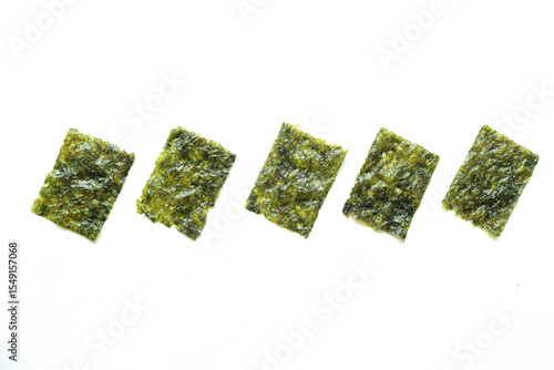 nori seaweed isolated on white background. Japanese food nori. Dry seaweed sheets.