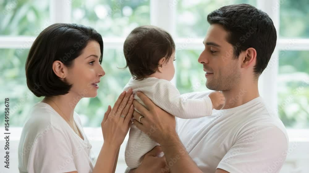 Happy Young Parents Holding Their Adorable Baby at Home Happy Young Parents Holding Their Adorable Baby at Home