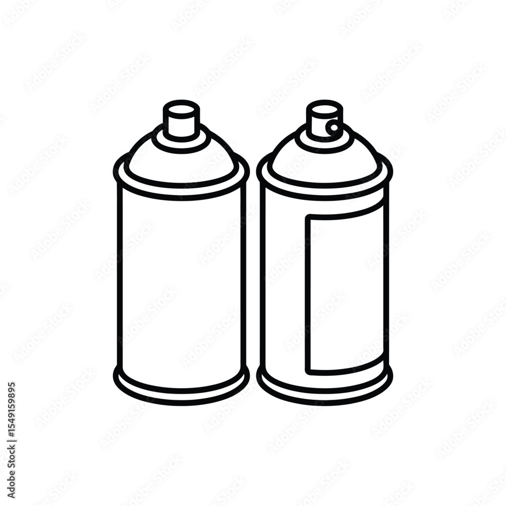 Two Spray Paint Cans Outline Illustration on White Background Two Spray Paint Cans Outline Illustration on White Background