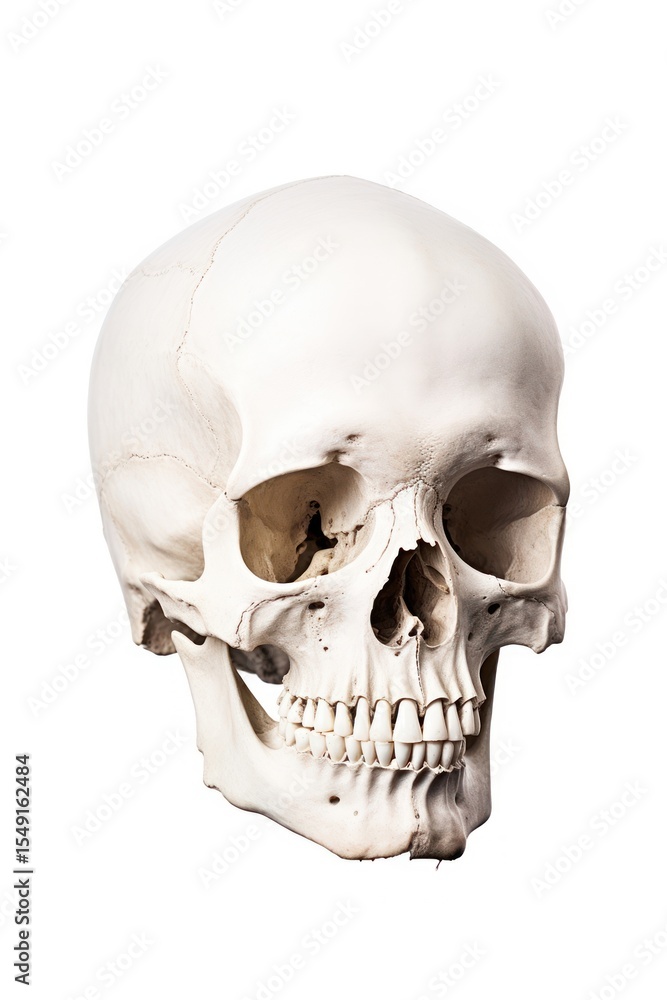 Naklejka premium Human skull white background anthropology sculpture.