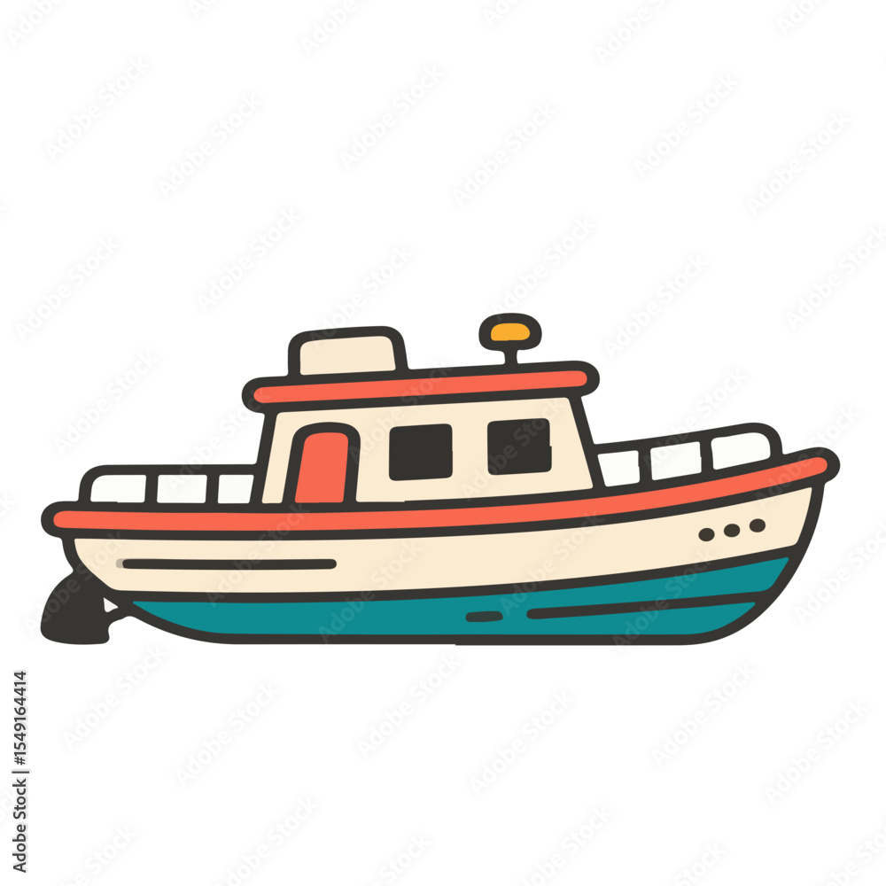 Stylized illustration of a small motorboat with a colorful design, isolated. Stylized illustration of a small motorboat with a colorful design, isolated.