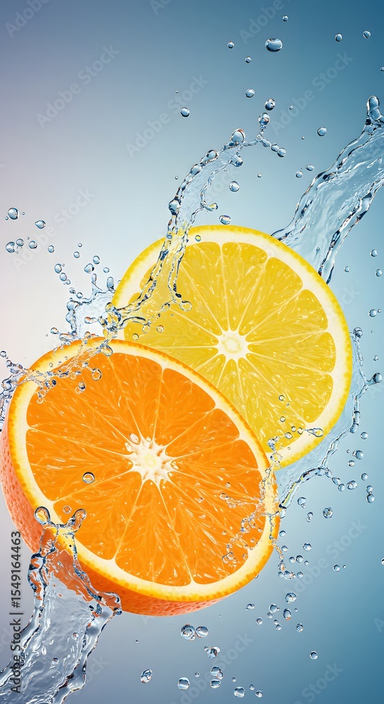 Orange and Lemon Slices Splashing in Water Orange and Lemon Slices Splashing in Water
