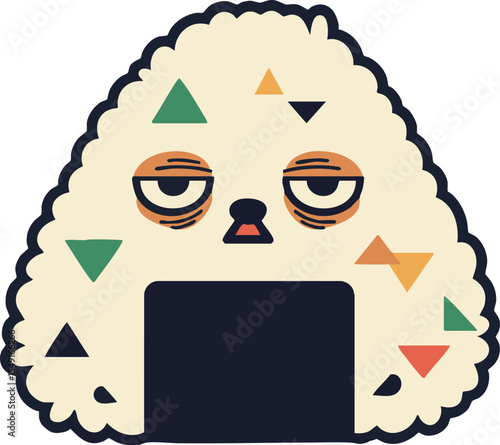 Stylized Retro Flat Design Cute Dazed Onigiri Character