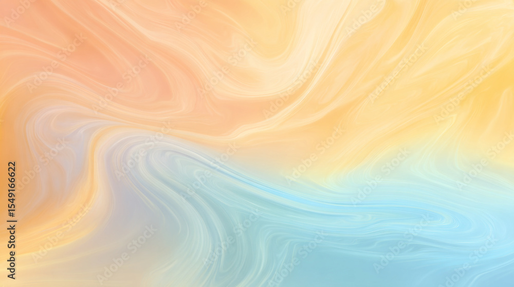 Obraz premium Abstract pastel swirl background blending soft orange, yellow, and blue tones in a smooth fluid gradient design
