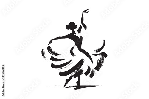 Flamenco dancer poses brush sketch style vector illustration