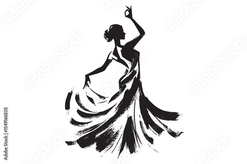 Flamenco dancer poses brush sketch style vector illustration