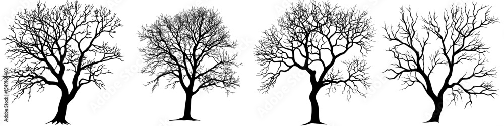 A tree's silhouette with branches is depicted in a modern illustration style A tree's silhouette with branches is depicted in a modern illustration style