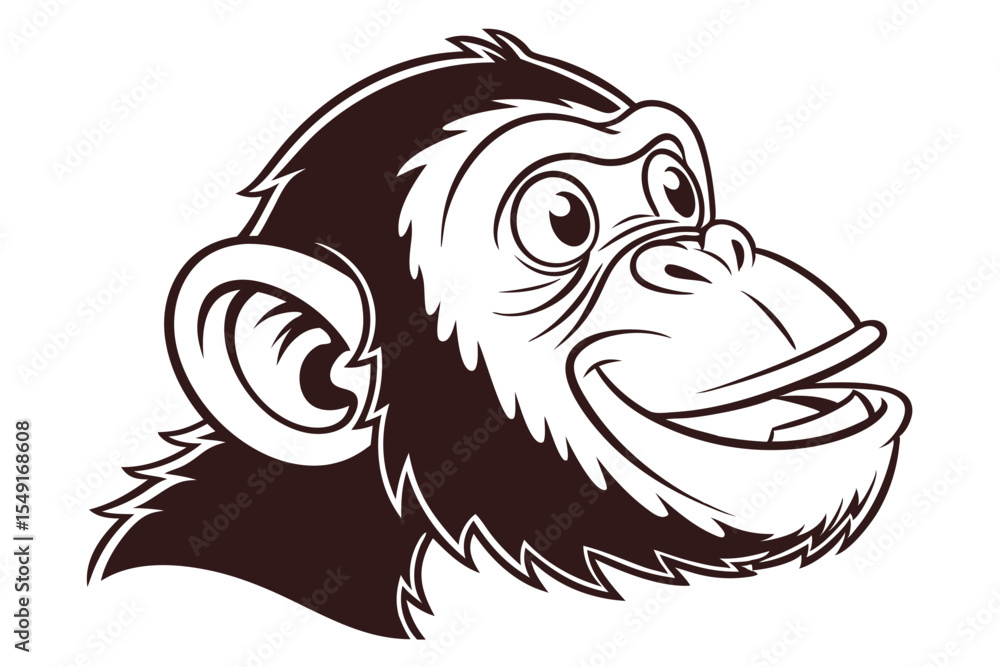 Obraz premium Cartoon chimpanzee head is smiling with its mouth open, expressing happiness, and cheerfulness