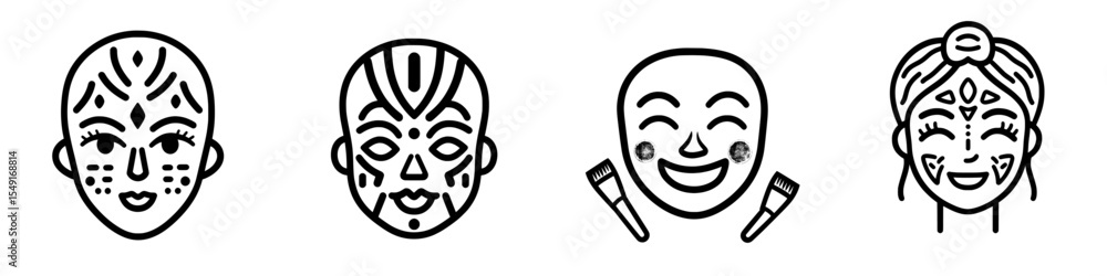 Black outline icon of Face Painting, associated with carnival and festival themes, ideal for inclusion in UI and UX kits for web and app development Black outline icon of Face Painting, associated with carnival and festival themes, ideal for inclusion in UI and UX kits for web and app development