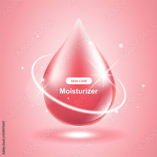 Red liquid drop vector with water droplet moisturizer cream serum and skincare moisture.