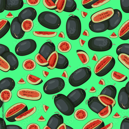 Seamless pattern with Kiran Watermelons. Ice-box Watermelon. Citrullus lanatus. Vegetables. Isolated vector illustration.