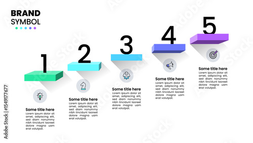 Infographics template. 3d stairs with numbers and 5 steps
