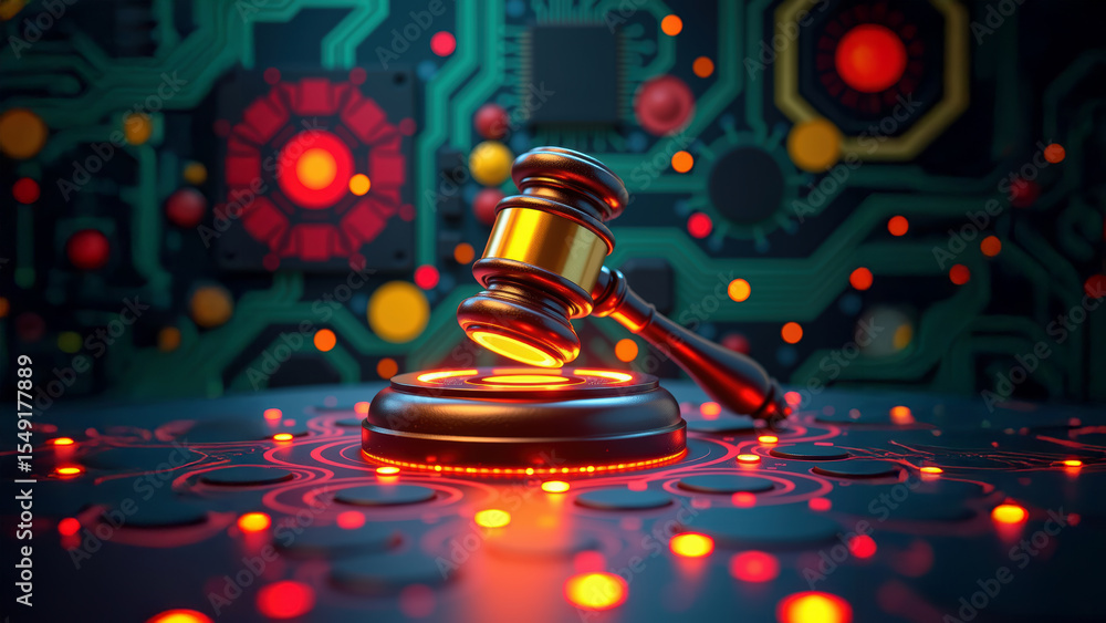 Fototapeta premium Digital Justice Concept with Gavel