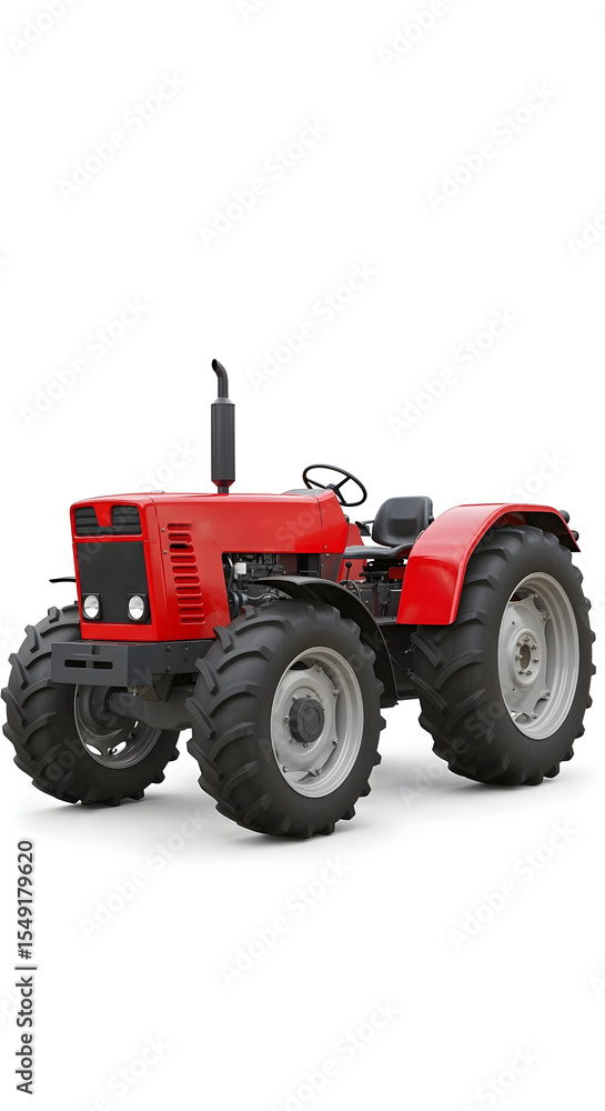 Obraz premium Clean red tractor, unbranded, on seamless white background with soft lighting.