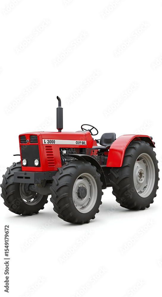 Obraz premium Clean red tractor, unbranded, on seamless white background with soft lighting.