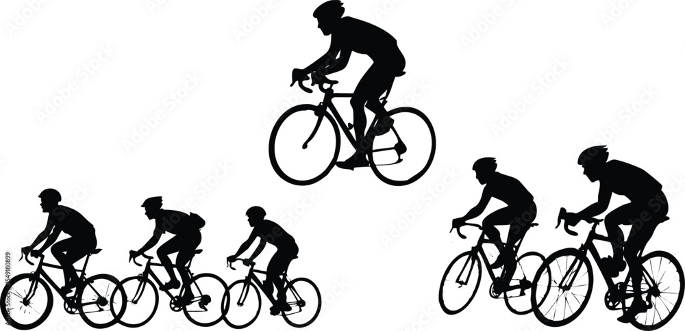 Obraz premium Cyclist Silhouette Vector Set with Bicycles Racing and Jumping Poses