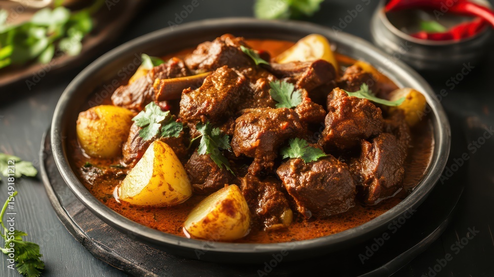 Delicious Indian Lamb Curry with Potatoes and Fresh Cilantro Garnish. Delicious Indian Lamb Curry with Potatoes and Fresh Cilantro Garnish.
