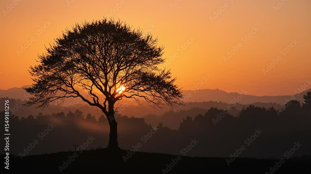 Silhouette of a Single Tree in a Blurred Forest at Sunset. 4k video Silhouette of a Single Tree in a Blurred Forest at Sunset. 4k video