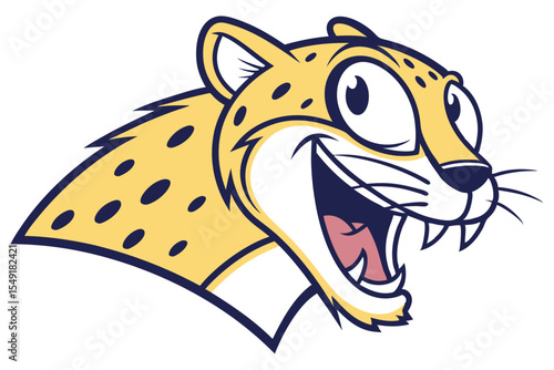 Cartoon leopard roars fiercely showcasing sharp teeth and a playful, energetic expression for mascot design