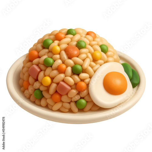 3d illustration of fried rice with fried egg, with transparent background