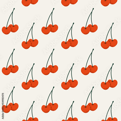 Foto Cherries seamless pattern. Cute sherry branches background.