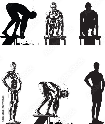 Swimmer on Starting Block, Vector Illustration