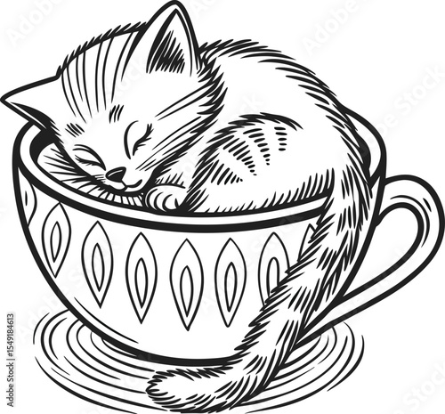Cartoon black cat with tea cup vector illustration art design