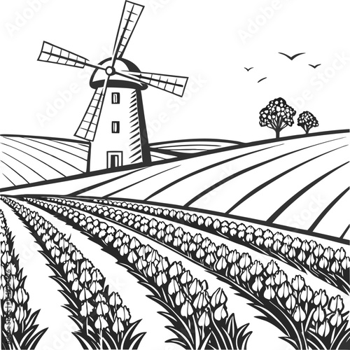 Old Dutch windmills stand tall against the sky, dotting the rural landscape of Europe, symbolizing traditional energy and agriculture