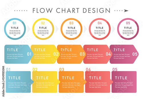 シンプルにまとめたフローチャートデザインのテンプレートセット（フローチャート 流れ図 ビジネス インフォグラフィック）	
