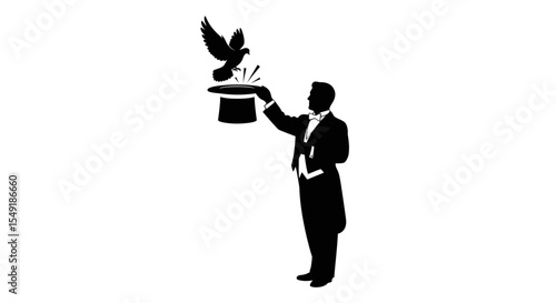 Enigmatic Magician Revealing Dove From Hat Illusions Performance