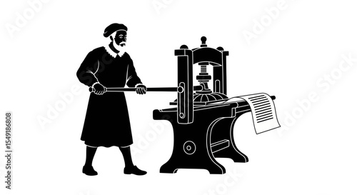 Historical Silhouette Gutenberg Printing Page Press Innovation