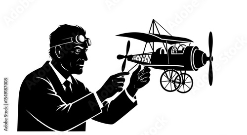 Pioneering Inventor Testing Flying Machine Prototype Aviation